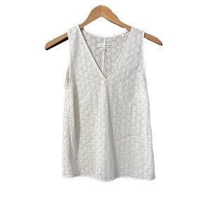 Rag & Bone White Eyelet Sleeveless V-Neck Top XS Cotton Summer Blouse Resort